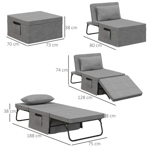 Homcom Sillón Cama Gris 75 x 80 x 74 cm 2