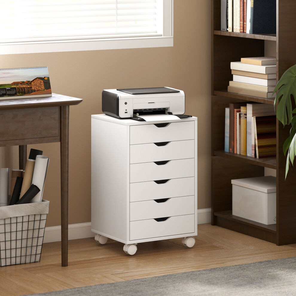 Homcom 6 Drawer Vertical File Cabinet With Quiet Drawers And Wheels, White