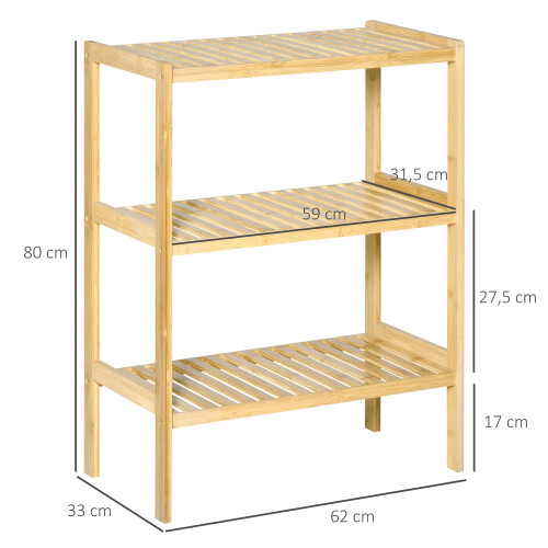 Homcom Estantería Bambú 3 Nivele Marrón 62 x 33 x 80 cm 2