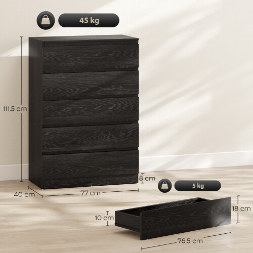 Homcom Cómoda Negro 77 x 40 x 111.5 cm 2