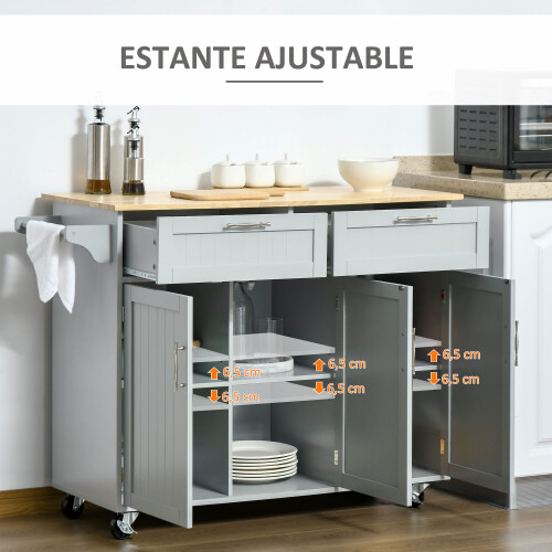 Homcom Isla de Cocina Gris 121 x 46 x 91 cm 2