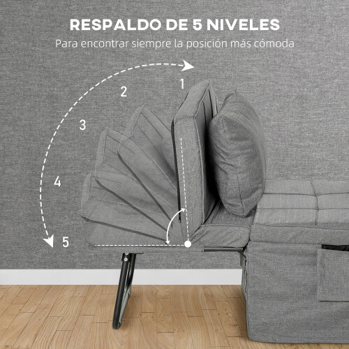 Homcom Sillón Cama Gris 75 x 80 x 74 cm 2