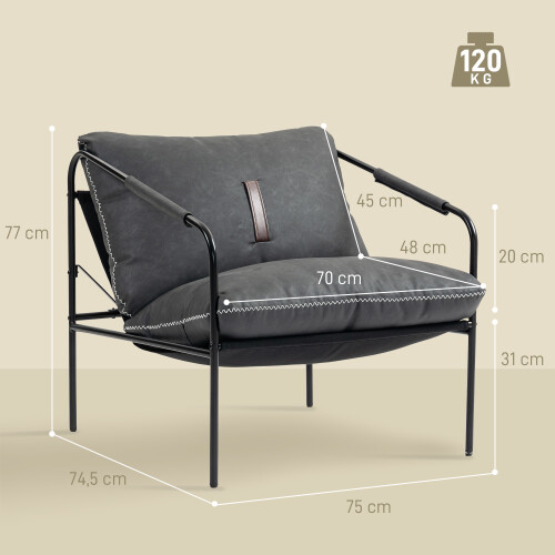 Homcom Butaca de Salón Gris 74.5 x 75 x 77 cm 2