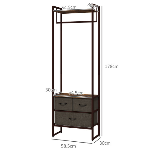Homcom Perchero de Ropa Marrón 58.5 x 30 x 178 cm 2