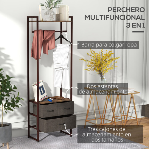 Homcom Perchero de Ropa Marrón 58.5 x 30 x 178 cm 1