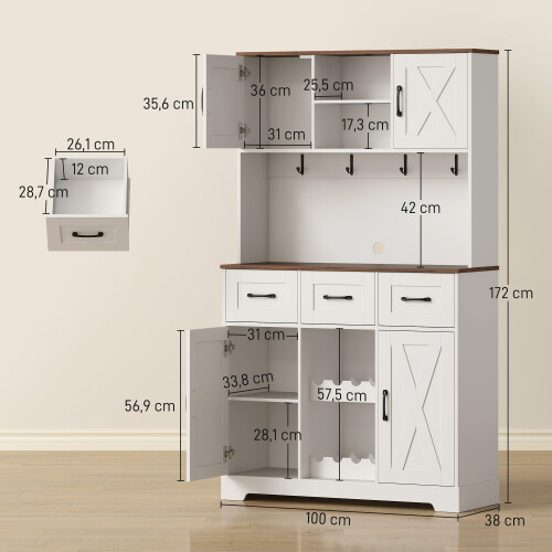 Homcom Alacena de Cocina Blanco 100 x 38 x 172 cm 2