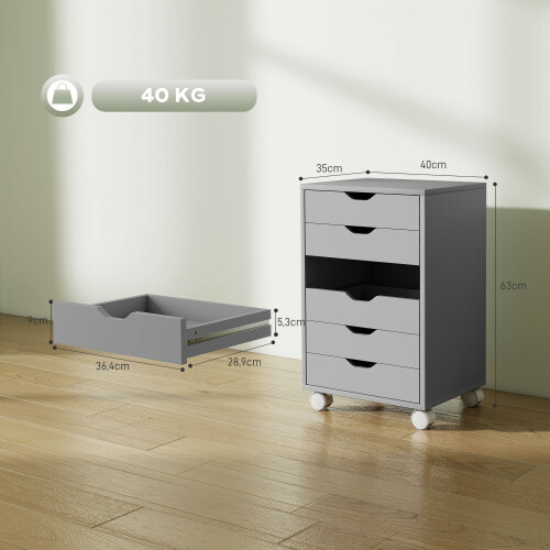 Homcom Cajonera de Escritorio Gris 40 x 35 x 63 cm 2