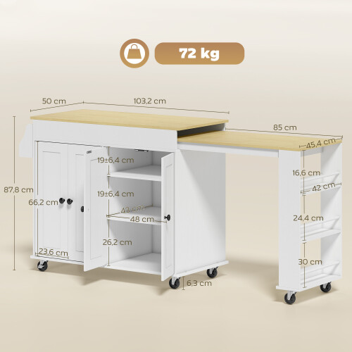 Homcom Isla de Cocina Blanco 189.2 x 50 x 87.8 cm 1