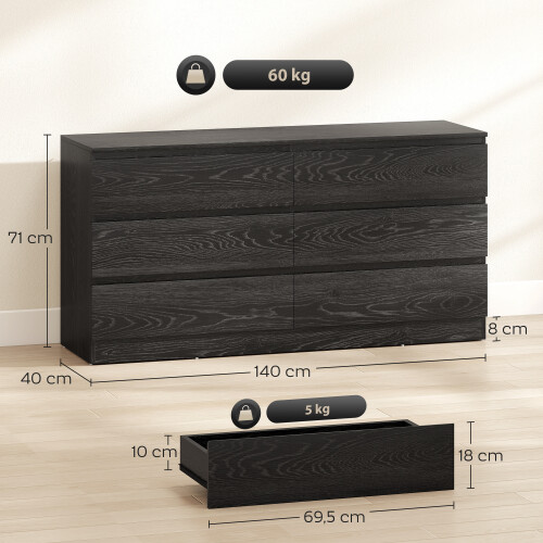 Homcom Cómoda para Dormitorio Negro 140 x 40 x 71 cm 2