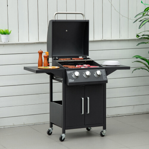 Outsunny Barbacoa de Ga Negro 121 x 55 x 109 cm 1