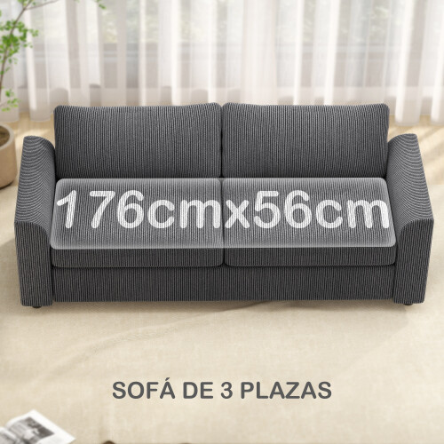 Homcom Sofá 3 Plaza Gris 212 x 80 x 88 cm 2