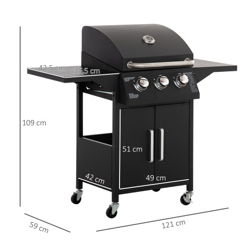 Outsunny Barbacoa de Ga Negro 121 x 55 x 109 cm 2