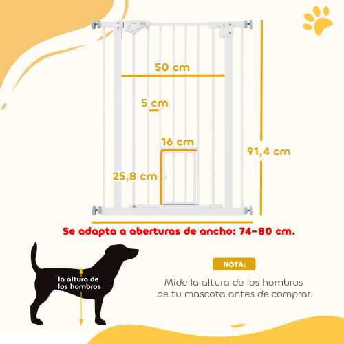 PawHut Barrera Seguridad Perro Blanco 80 x 4 x 91.4 cm 2