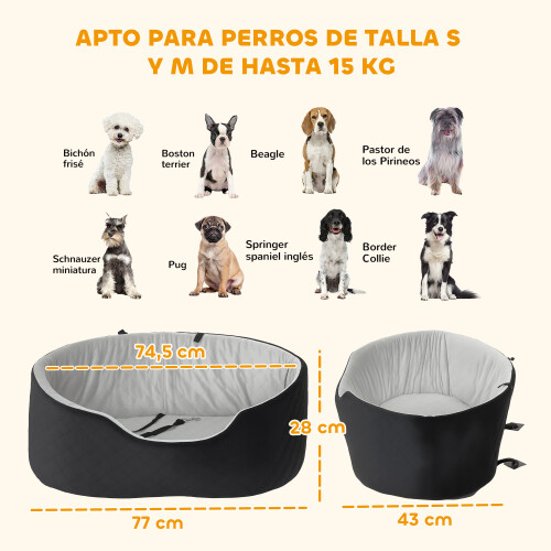 PawHut Asiento Coche Perro Negro 77 x 43 x 28 cm 1