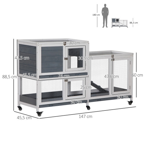 PawHut Conejera de Madera Gris 147 x 45.5 x 88.5 cm 2