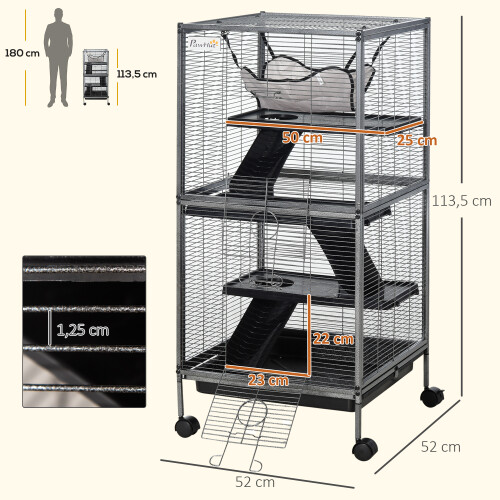 PawHut Jaula para Roedore Gris 52 x 52 x 113.5 cm 2