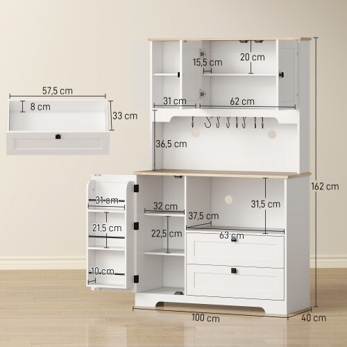 Homcom Alacena de Cocina Blanco 100 x 40 x 162 cm 2