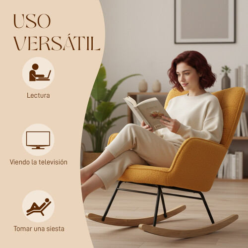 Homcom Silla Mecedora Amarillo 71 x 98 x 101 cm 1