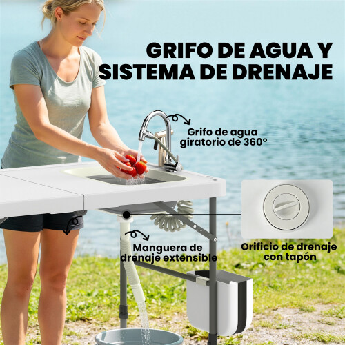 Outsunny Mesa Limpieza Pescado Blanco 127 x 68.5 x 113 cm 1