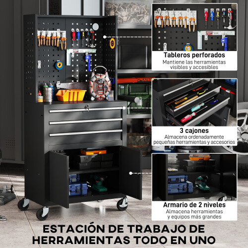 Homcom Carro de Herramienta Negro 69 x 33 x 133 cm 1