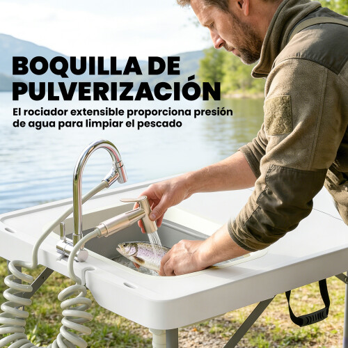 Outsunny Mesa Limpieza Pescado Blanco 127 x 68.5 x 113 cm 2