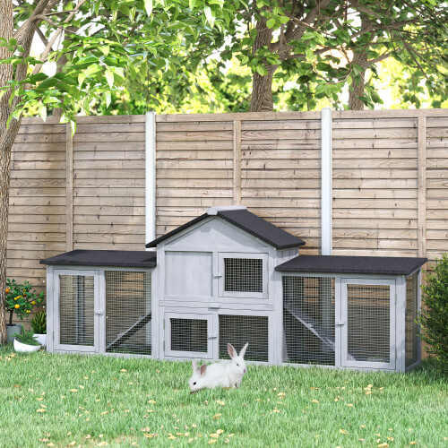 PawHut Conejera de Madera Gris 210 x 45.5 x 84.5 cm 2