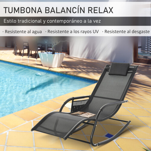 Outsunny Mecedora de Exterior Negro 150 x 62 x 88 cm 1