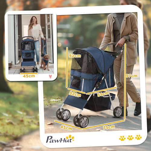 PawHut Cochecito para Perro Azul 75 x 45 x 97 cm 2