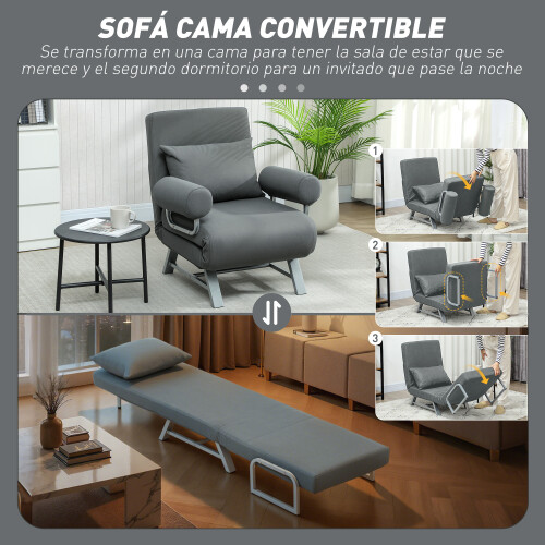 Homcom Sofá Cama Individual Gris 73 x 78 x 81 cm 1