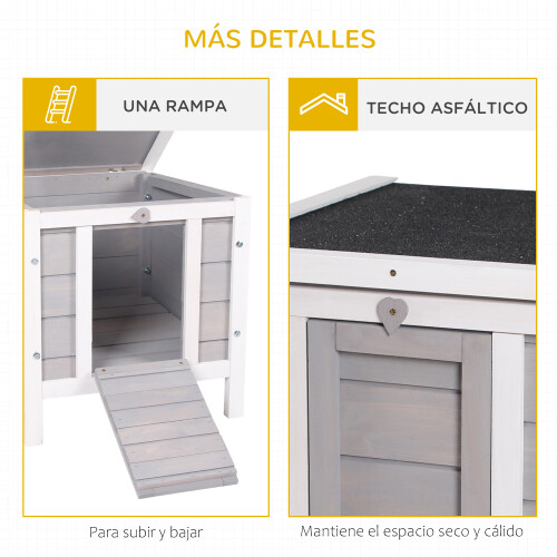 PawHut Conejera de Madera Gris 51 x 42 x 43 cm 1