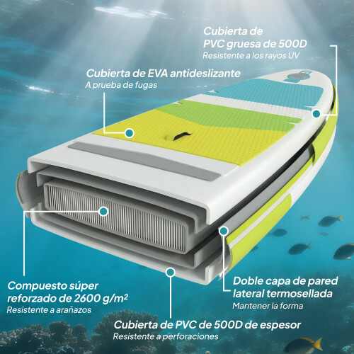 Outsunny Paddle Surf Inflable Verde 320 x 84 x 15 cm 1