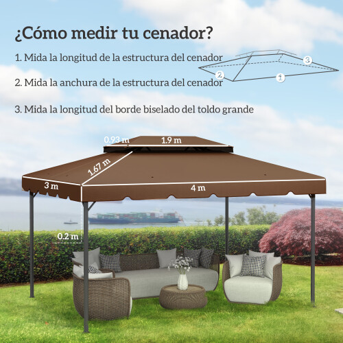 Outsunny Techo de Repuesto Marrón 400 x 300 cm 2