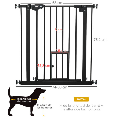 PawHut Barrera de Seguridad Negro 80 x 4 x 76.2 cm 2