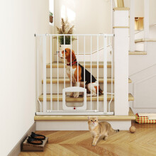 PawHut Adjustable Pet Gate with Cat Door for Doorway 75-85 cm, White