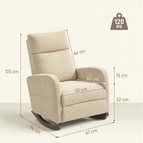 Homcom Silla Mecedora Beige 67 x 94 x 105 cm 2