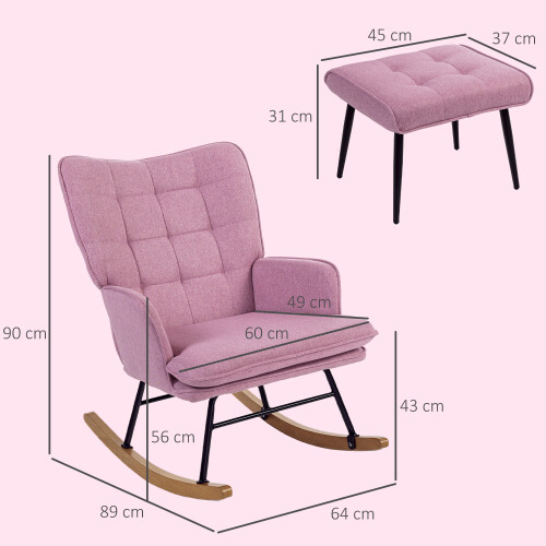 Homcom Silla Mecedora Rosa 64 x 89 x 90 cm 2