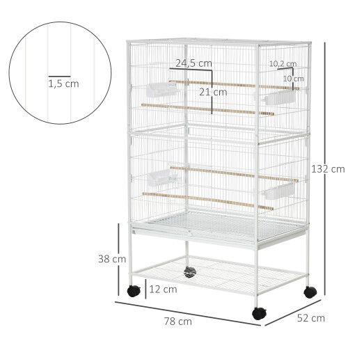 PawHut Jaula para Pájaro Blanco 78 x 52 x 132 cm 2