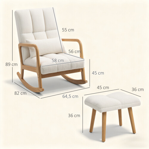 Homcom Silla Mecedora Blanco 64.5 x 82 x 89 cm 2