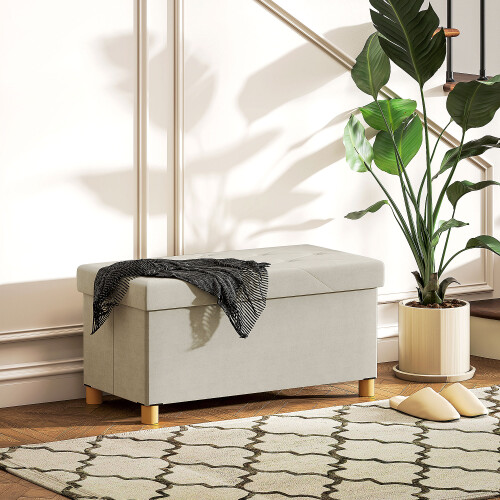 Homcom Banco de Almacenaje Beige 76 x 38 x 38 cm 1