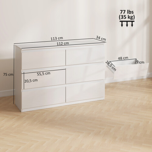 Homcom Cómoda para Dormitorio Blanco 112 x 34 x 75 cm 2