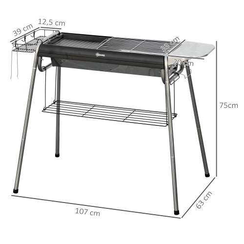 Outsunny Barbacoa de Carbón Negro 107 x 63 x 75 cm 2