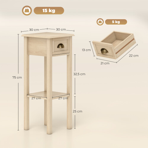Homcom Mesa Auxiliar Marrón 30 x 30 x 75 cm 2
