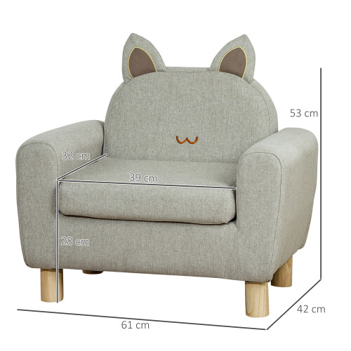 Homcom Sillón Infantil Gris 61 x 42 x 53 cm 2