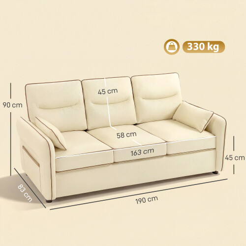 Homcom Sofá 3 Plaza Beige 190 x 83 x 90 cm 1