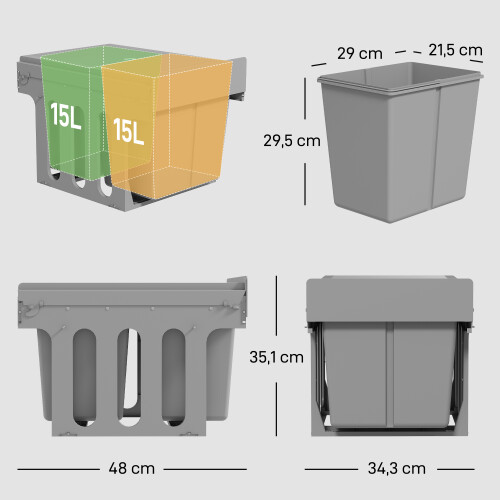 Homcom Cubo de Basura Gris 48 x 34.3 x 35.1 cm 2