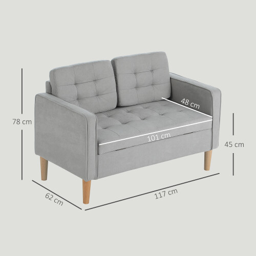 Homcom Sofá Dos Plaza Gris 117 x 62 x 78 cm 2