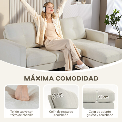 Homcom Sofá Chaise Longue Beige 186 x 130 x 84 cm 1