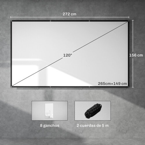 Homcom Pantalla de proyector Blanco 272 x 156 cm 2