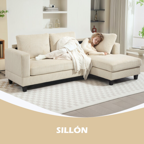 Homcom Sofá Chaise Longue Beige 214 x 134 x 87 cm 1