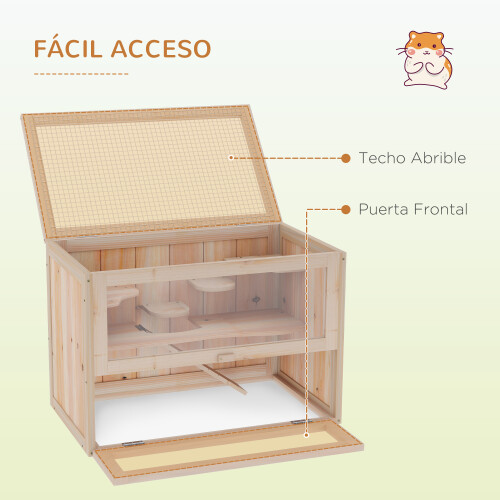 PawHut Jaula Madera para Hámster Marrón 60 x 35 x 42cm 2
